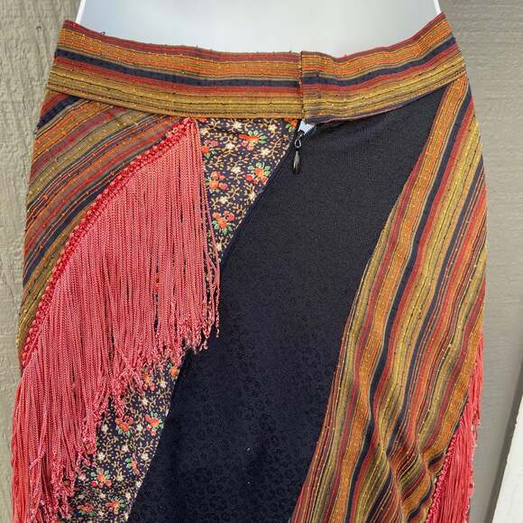 Handmade Vintage Style Boho Full Floral Skirt with Fringe - Picture 4 of 9